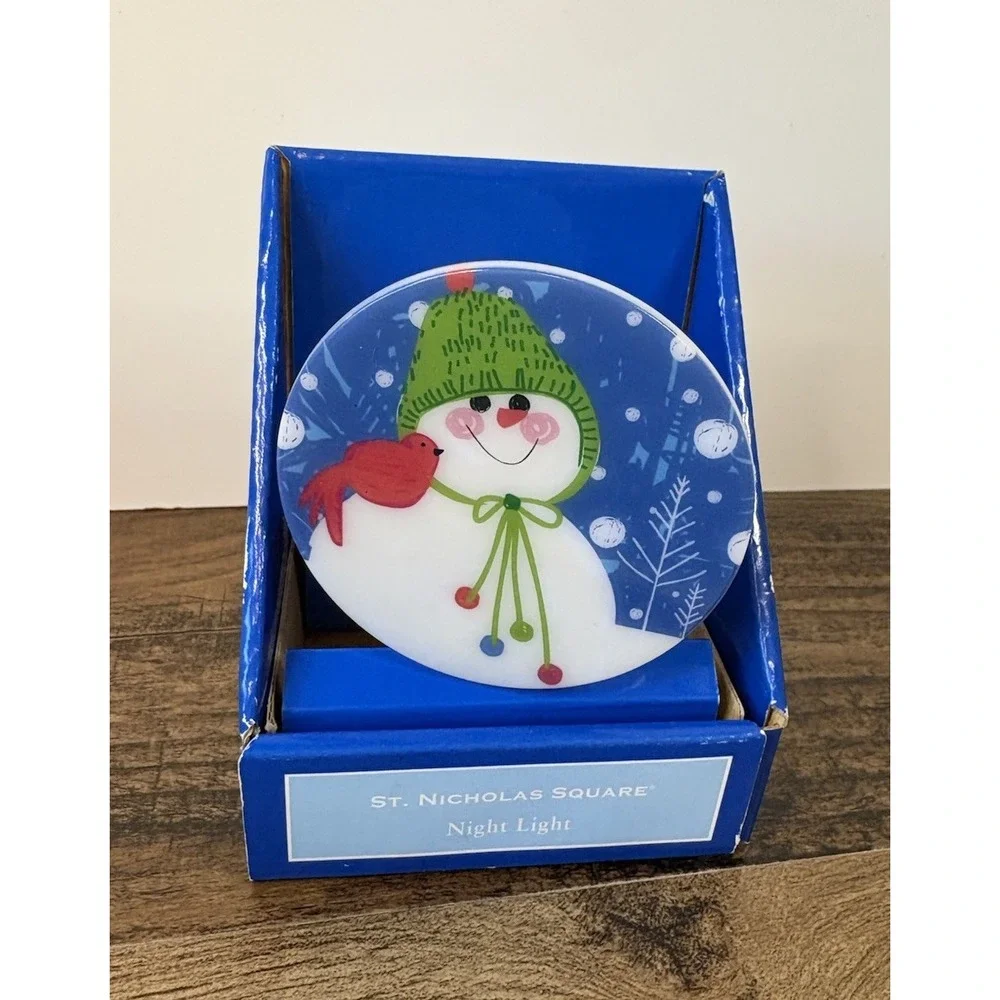 St. Nicholas Square Christmas Snowman Night Light Plug In With Box